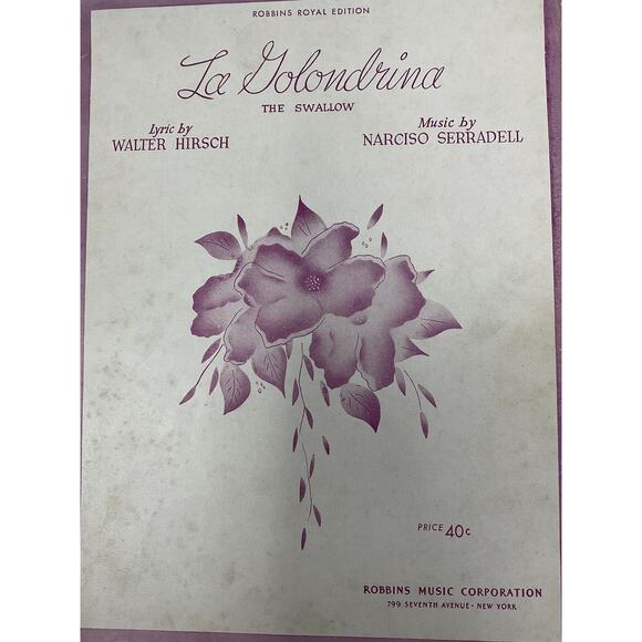 La Golondrina he Swallow Sheet Music 1923 Narciso Serradell Walter Hirsch - Picture 2 of 5